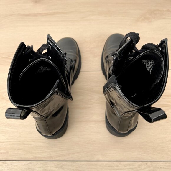 H&M Faux Patent Leather Lace Up & Zip Up Black Combat Boots Size 8 / 90s Grunge - Picture 11 of 12